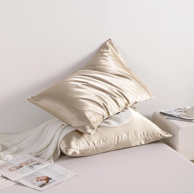NTBAY 2 Pack Satin Queen Pillowcases for Hair and Skin, Luxurious and Silky Pillow Cases with Envelope Closure, 20x30 Inches, Taupe