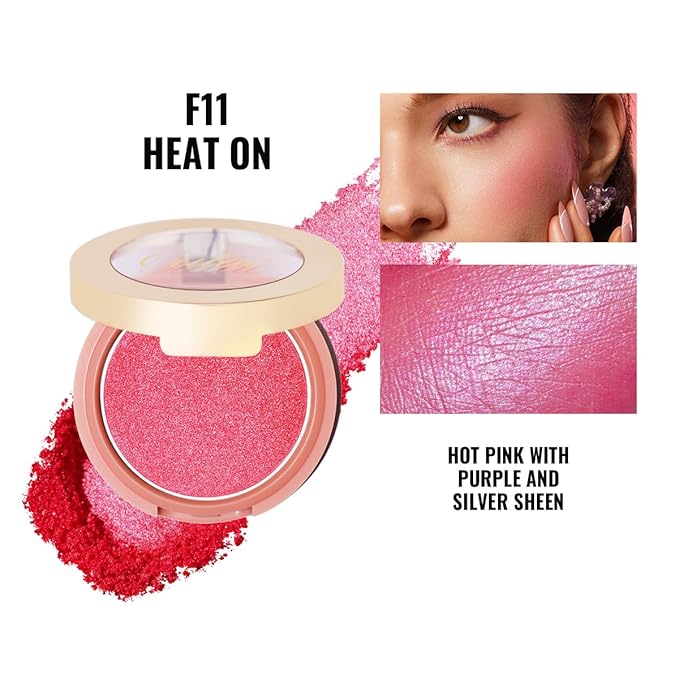 Oulac Luminisers Powdery Blusher for Cheeks Face Glow,Brighten Skin As Highlighter Makeup, Shimmer Blusher,Buildable and Vegan Cosmetics,4.8g F11 Heat On