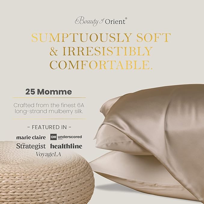 25 Momme Premium Mulberry Silk Pillowcase for Hair and Skin | Handcrafted Hypoallergenic & Anti-Acne Silk Pillow Cases with Zipper | King - 20" x 36", Vanilla Ice