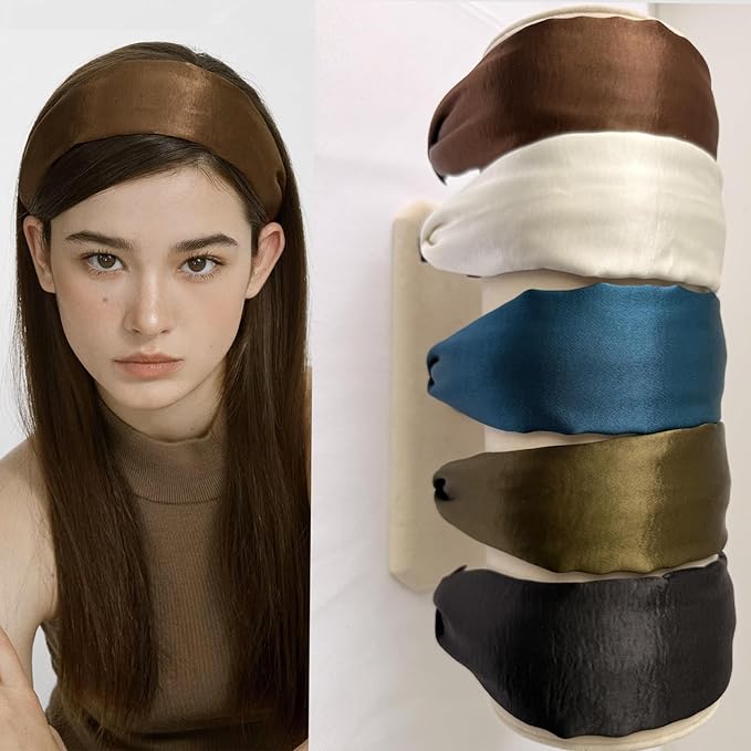 LONEEDY 5 Pack Wide Hard No-Slip Headband for Women, Girls’s Hair Band Pleated Cloth Fabric Hair Hoop Accessories (5 Mixed color)