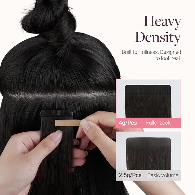 GOO GOO Tape in Hair Extensions Human Hair, 1B Natural Black, 4cm Wide Tape, 18inch 20pcs 80g, Real Human Hair, Seamless Tape in, Instant Length&Volume