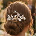 Kilshye Rhinestone Bridal Hair Pins Gold Pearl Wedding Hair Accessories Star Hair Pieces for Women (Pack of 3)