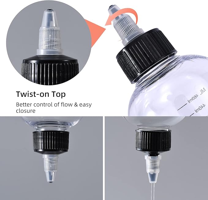 driew Applicator Bottles for Hair, 16.9oz Hair Squeeze Bottle for liquids Twist-On Top Tip Cap with Ratio Graduated Scale Color Applicator Bottle Dye Pack of 2 (16.9oz)