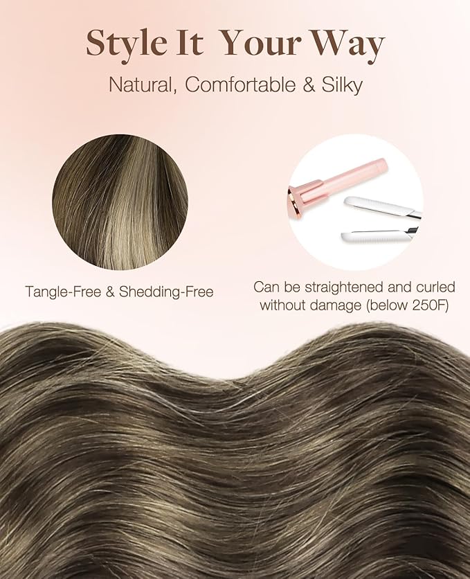 GOO GOO Invisi Edge Tape in Hair Extensions Human Hair, 4/26/4 Balayage Chocolate Brown to Honey Blonde 10pcs injected with 10pcs classical tape ins, 24inch 50g, Virgin Remy Hair, Natural Look