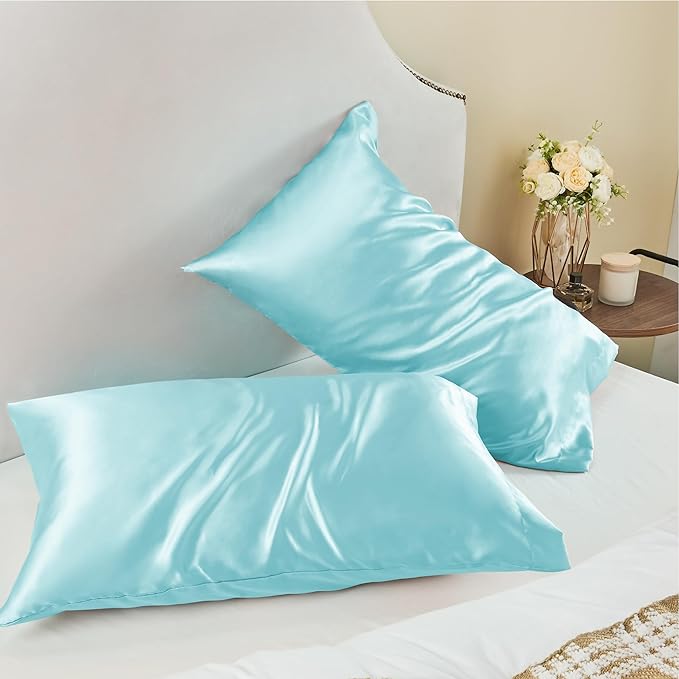 BEDELITE Satin Pillowcase for Hair and Skin, Super Soft and Cooling Similar to Silk Pillow Cases 2 Pack with Envelope Closure, Gift for Women Men(20"x30" Queen Size, Blue)