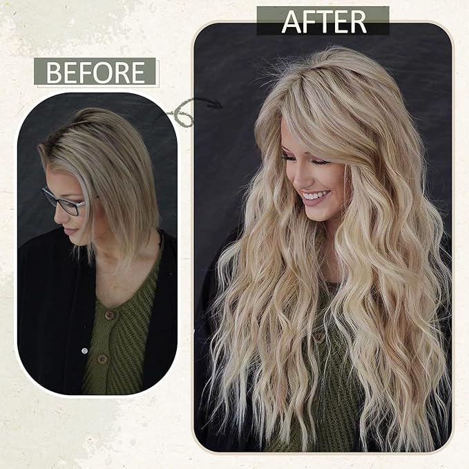 Ve Sunny Clip in Extensions Human Hair Double Weft Hair Extensions Blonde Highlight for Women Warm Color Clip in Hair Extensions Real Human Hair Full Head 120g 20inch