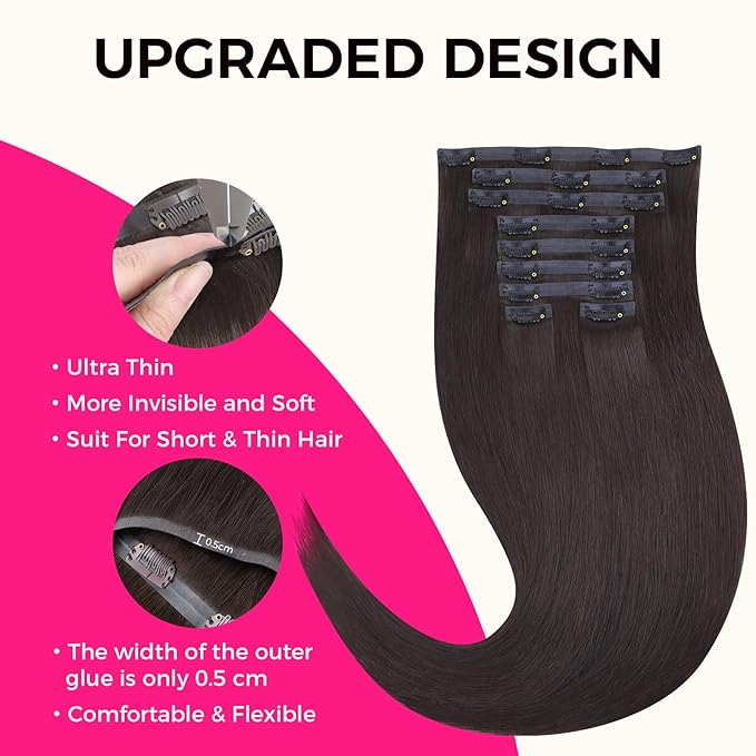 Lashey Seamless Clip in Hair Extensions Human Hair 130g 9pcs #2 Dark Brown Straight 18 Inch Clip in Hair Extensions with PU Soft Invisi Edge
