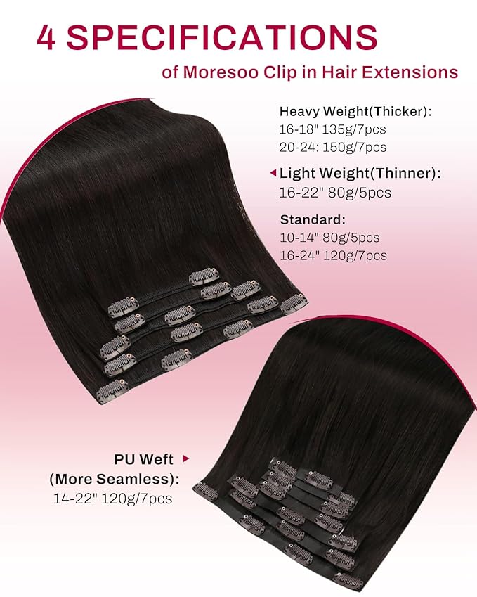 Moresoo Clip in Hair Extensions Real Human Hair Dark Brown Hair Extensions Clip in Short for Women Double Weft Remy Human Hair Straight 80g/5pcs 14 inch