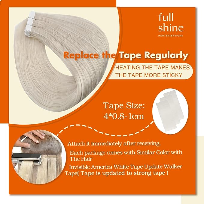 Full Shine Tape in Hair Extensions Human Hair Blonde Color 1000 Tape Extensions Silky Straight Remy Hair Extensions Real Human Hair Double Sided Tapes Brazilian 50 Grams 24 Inch 20Pcs Add Length