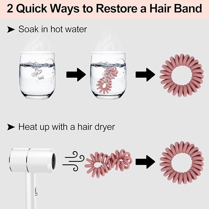 JessLab Spiral Hair Ties, 20 Pcs Traceless Phone Cord Hair Ties No Crease Spiral Bracelet Plastic Coil Ponytail Holders No-Damage Headband Hair Accessory for Girls Women Ladies Gift (Fabric Covered)