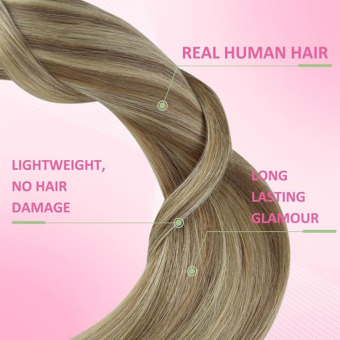 YoungSee Tape in Extensions Human Hair Brown to Blonde Tape Hair Extensions Real Human Hair Light Brown Highlight Blonde Tape-in Hair Extension Remy for Women Silky Straight Hair 16 Inch 20pcs 50g