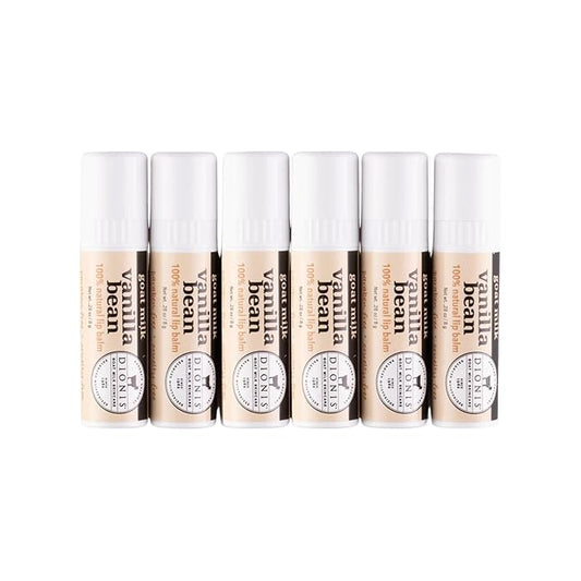 Dionis - Goat Milk Skincare Vanilla Bean Scented Lip Balm - Set of 6 (0.28 oz) - Made in the USA - Cruelty-free and Paraben-free