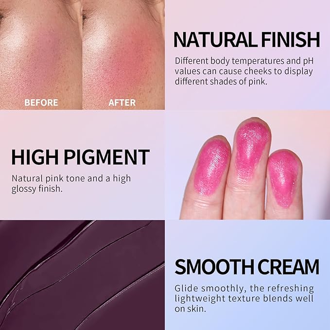 KYDA Black Cream Blush, Color Changing Tint, Magic Black Blush for Cheek & Lip, Natural Pink Glossy Face Blusher, Moisturizing Lightweight, Crystal Make Up Blush