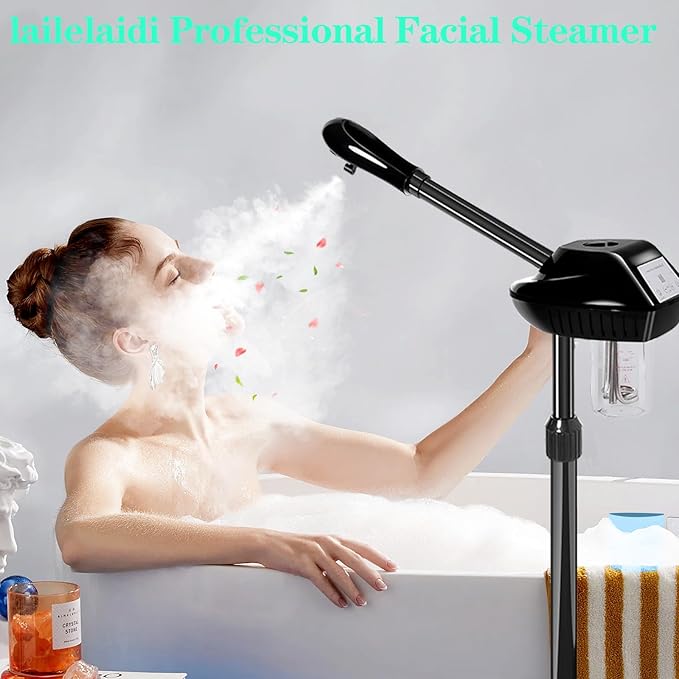 Professional Facial Steamer for Estheticians, Hot Mist & Timer Function, Ozone Facial Steamer on Wheels for Spa Beauty, Home Use