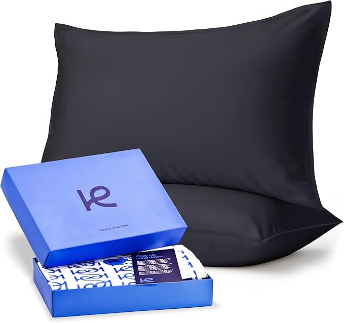 Kickoff Viscose Bamboo Pillowcase, Queen, Set of 2, 100% Organic Hidden Zippered Viscose Bamboo Pillow Case Queen Size, Cooling Pillow Cover for Hot Sleepers (20"x30", Onyx Black)