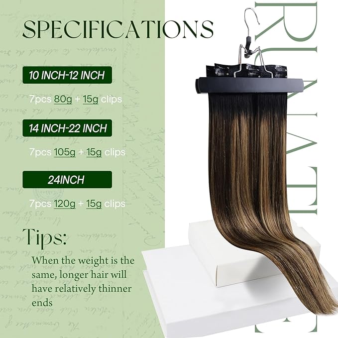 RUNATURE Balayage Clip in Hair Extensions Real Human Hair, Remy Hair Extensions Clip Ins, Double Weft Human Hair Clip in Extensions, 16 Inch 120g 7pcs #1B/6/27 Black Rooted to Brown Highlight Blonde