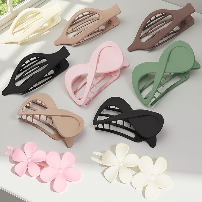 10 Pcs Flat Hair Clips for Women, Lay Flat Claw Clips French Glossy Claw Clips for Thick & Thin Hair No-Slip Hair Claw Strong Hold Barrettes Hair Clamps for Women