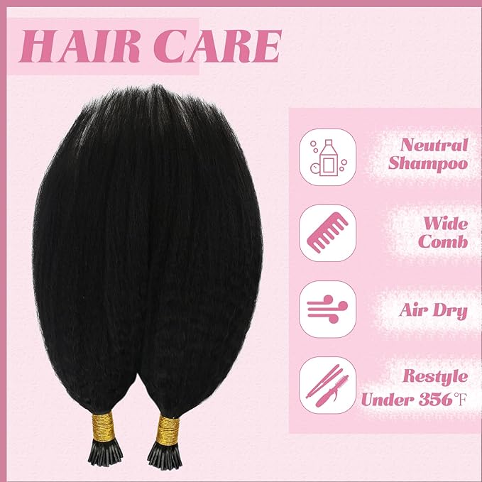 YoungSee I Tips Hair Extensions Kinky Straight 18 Inch Black I Tips Hair Extensions Real Human Hair Black Women 60s Kinky Itip Hair Extension Human Hair Yaki Pre Bonded Hair for Black Women 50g
