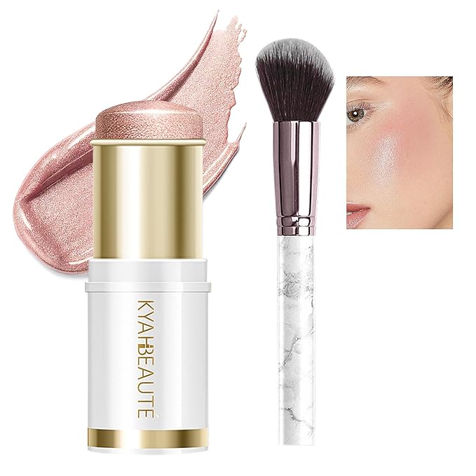 Ponhey Highlighter Makeup Stick for Face and Body, Non-greasy Finish,Delivers a Natural Glow, Long Lasting Waterproof Pearl White Glimmer Glow Sparkly Glitter Body Shimmer