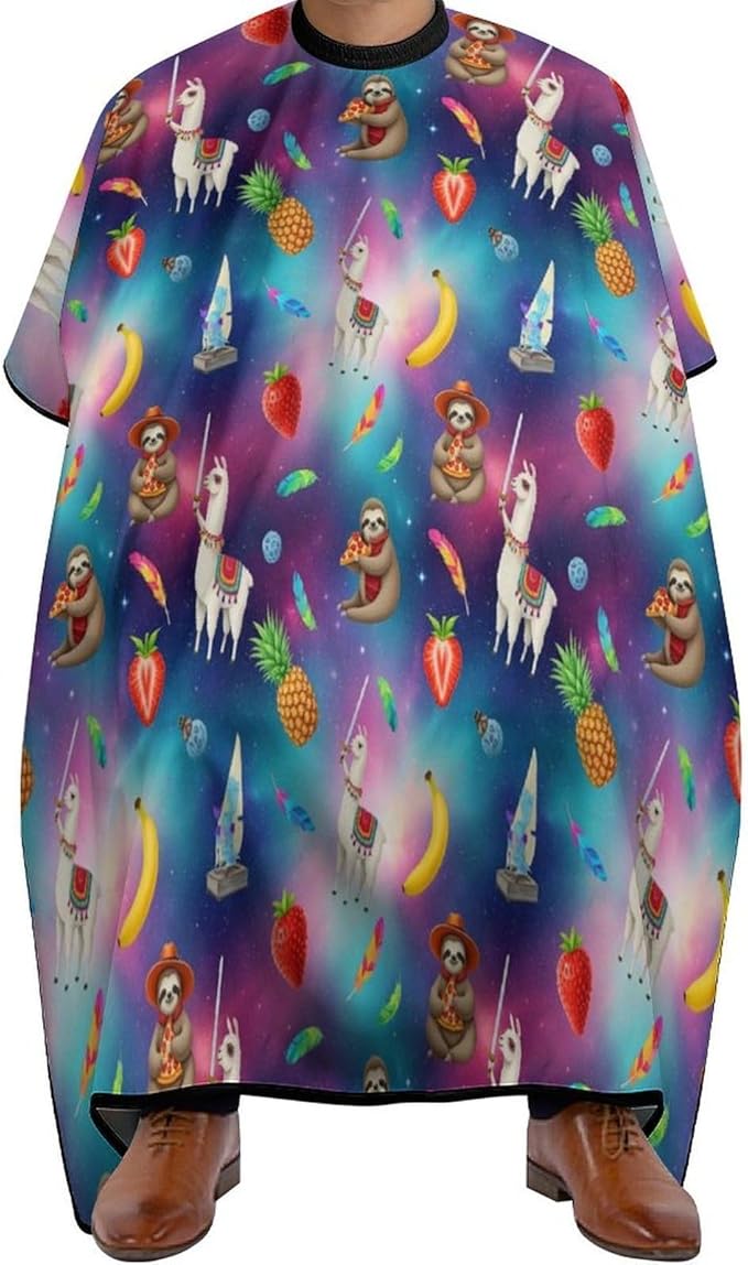 Extra Large Hair Styling Cape, Haircut Apron Funny Sloth Riding Llama Haircuting Salon Cape Gown for Hair Cutting Styling