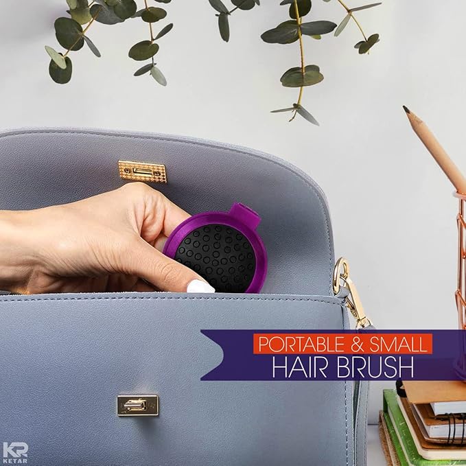 Mini Hair Brush Set of 6 - Foldable Travel Brushes for Hair in Assorted Colors – Lightweight and Portable Travel Brush for Women with Mirror for Quick Touch-Ups