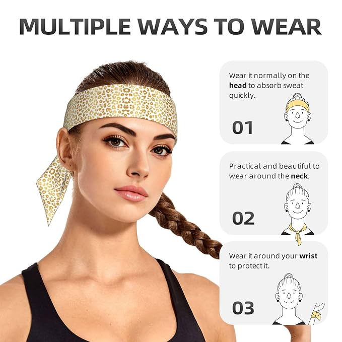 Boys Girls Sports Sweatband, Multifunction Elastic Head Band for Running Fitness Shower, Beauty Skinny Cheetah Gold Leopard Print Headwear Hair Accessories