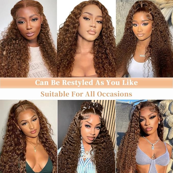 30 Inch Lace Front Wig Human Hair, 250% Density SKINLIKE Real HD Lace Wig 13x6 Full Frontal 0.10mm Ultra-thin Pre-Plucked Bleached Knots Invisible Lace Chocolate Brown Deep Wave Human Hair Wigs