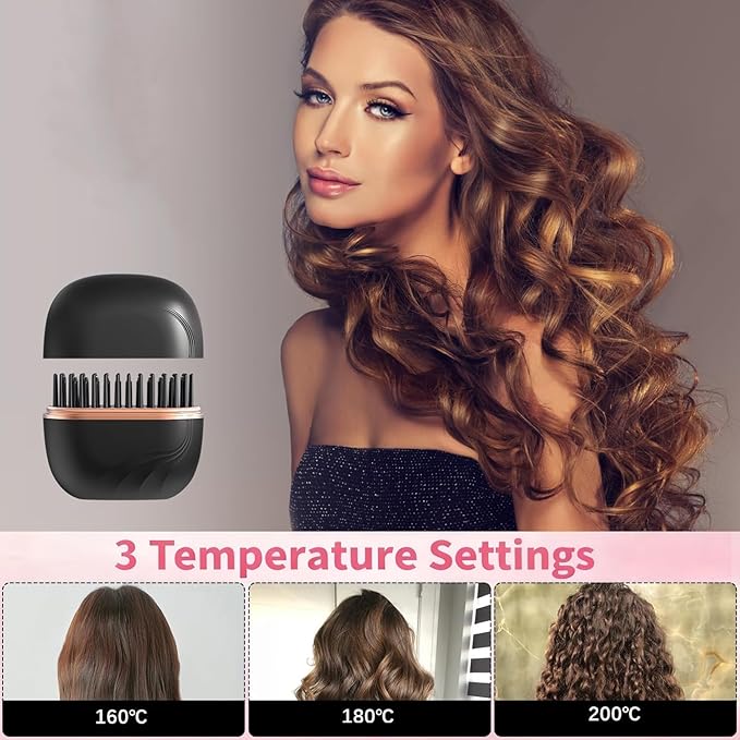 Mini Hair Straightener,30s Heating Wireless Cordless Portable Hair Straightener Brush,3-Speed Temperature Control,Christmas Gift for Women Men Home or Travel