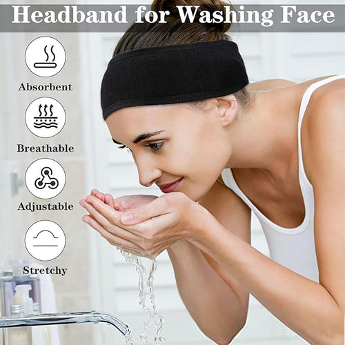30 Pcs Spa Headband, Facial Head Wrap for Women Adjustable Makeup Stretch Towel with Tape Fit Face Washing Shower Facial Mask Yoga(Black)