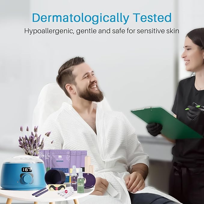 BLITZWAX Back and Nose Waxing Kit for Men, Hard Wax Warmer for Brazilian, Body and Face, At Home Hair Removal Kit, Beginner Friendly, Quick Heating, 93 Accessories, Royal Blue