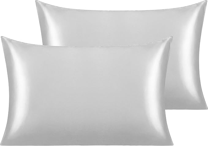 NTBAY 2 Pack Satin Queen Pillowcases for Hair and Skin, Luxurious and Silky Pillow Cases with Envelope Closure, 20x30 Inches, Silver Grey
