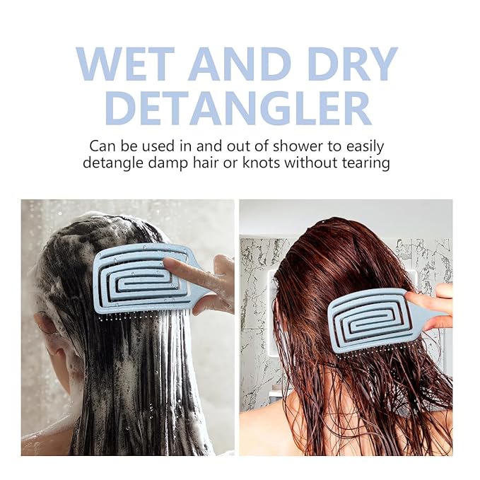Detangling Brush, Dry and Wet Vented Detangler Hair Brush for Women and Men, Professional Paddle Curved Styling Hairbrush for Straight/Curly/Thick/Long/Wavy/Damaged Hair, Blue