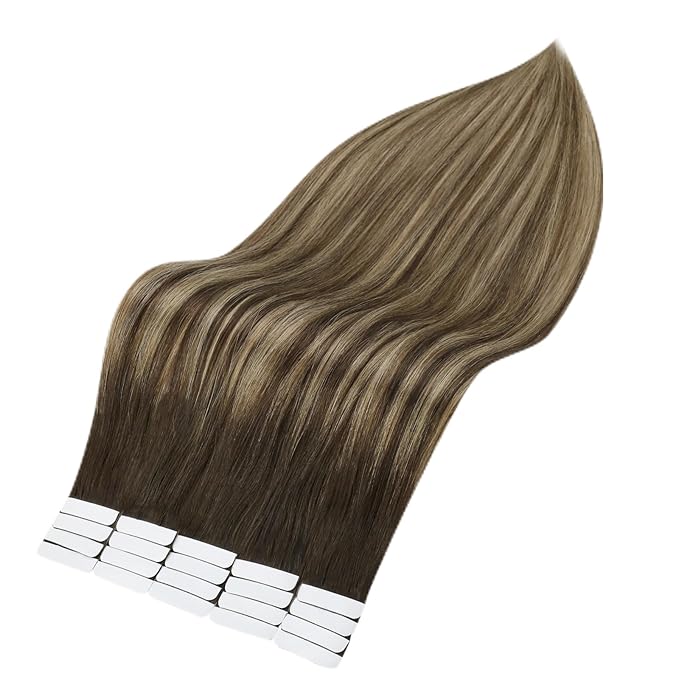 Full Shine Fashion Tape in Hair Extensions Human Hair Color 2 Brown Ombre 3 And 27 Honey Blonde Seamless Skin Weft Tape in Hair Extensions 20Inch Long Straight Hair Extensions Tape in 20Pcs 50G Party