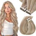 Sunny Hair Tape in Hair Extensions Real Human Hair Invisible Remy Hair Extensions Tape ins for Women Ash Blonde Highlight Bleach Blonde with Pink Hue 16 inch 40pcs 100g