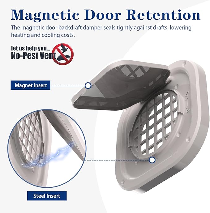 Dryer Vent Cover Outside 4 inch, Magnetic Door Design, Durable Airflow Vent with Lint Trap Screen, Thickened Material, 7 inch x 7 inch Size, Beige