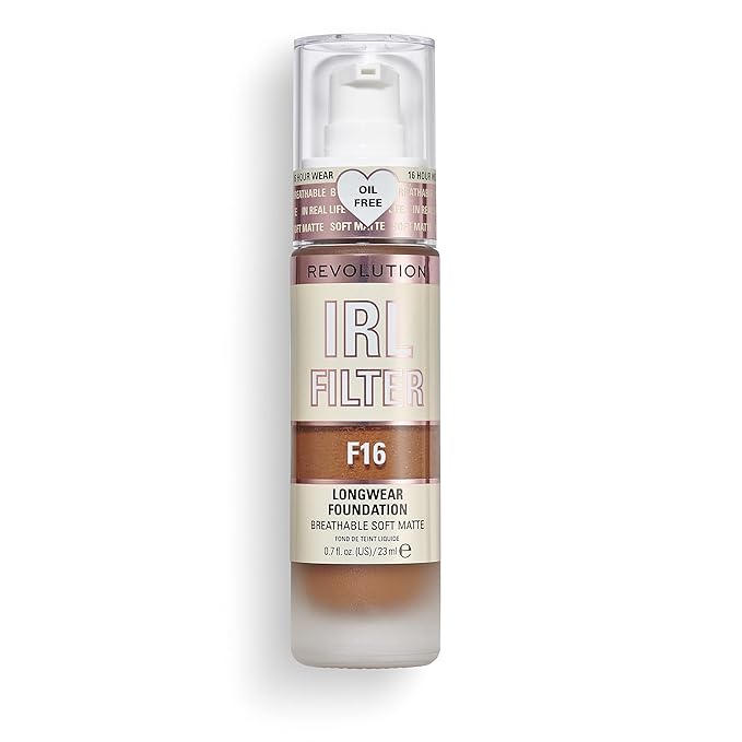 Revolution Beauty, IRL Filter Longwear Foundation, Soft & Breathable Formula, Medium to Full Coverage, Matte Finish, F16, 0.7 Fl. Oz