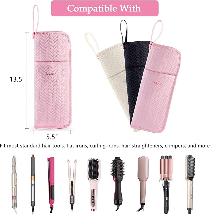 Hair Tools Travel Bag, Heat Resistant Curling Iron Holder & Flat Iron Case, Hot Tools Organizer Pouch for Hair Straightener, Hair Dryer, Crimper & Styling Accessories, Travel Makeup Bag