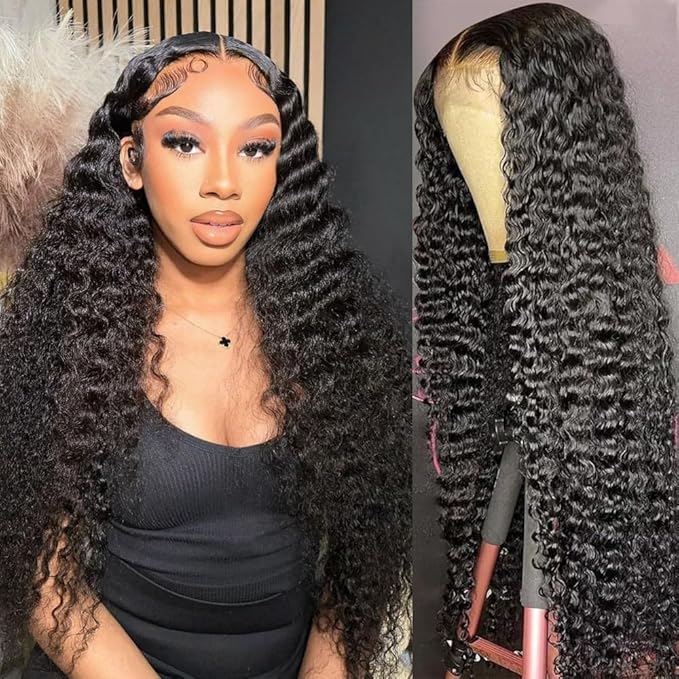 26 Inch Deep Wave Lace Front Wigs Human Hair 200% Density 13x6 HD Lace Frontal Wigs Pre Plucked Glueless Wigs 100% Real Human Hair No Synthetic Blend No Tangle No Shedding Triple Lifespan 3X