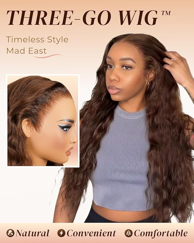 Arabella Chocolate Brown Deep curly Lace Front Wigs Human Hair 13x6 HD Lace Frontal Wigs Curly Human Hair Brown Glueless Wig For Women Pre Plucked with Natural Hairline 22 Inch
