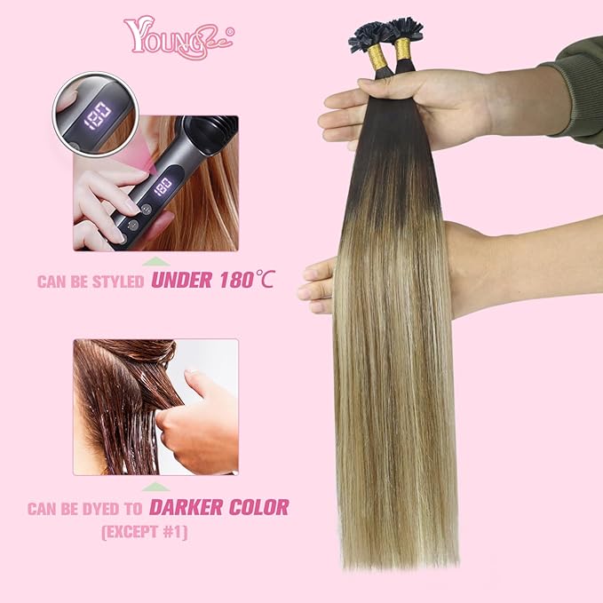 YoungSee K Tip Hair Extensions Human Hair Balayage 20 Inch K Tips Human Hair Extensions Balayage Blonde with Brown 50s/50g