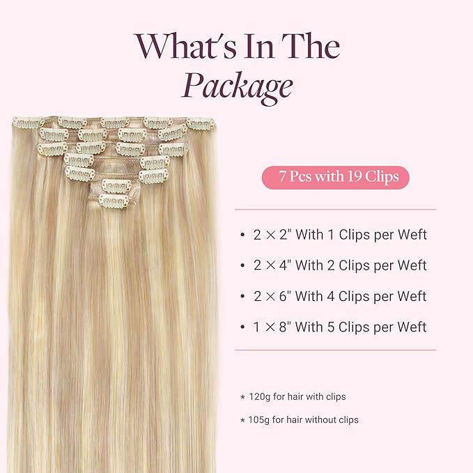 GOO GOO Clip in Hair Extensions Real Human Hair, Remy Human Hair Extensions Clip ins for Women, Natural Human Hair, 18inch 120g 7 Pcs, #18F/60A Balayage Light Wheat Platinum Blonde