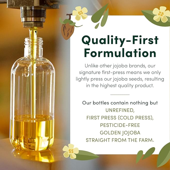 HobaCare Jojoba Oil for Hair, Skin, Face, Body, Scalp, Nails, Beard Care, Massage – 100% Pure Unrefined Natural Carrier Oil – Moisturizing, Vegan, Cruelty-Free, Hexane Free (8.45 oz)