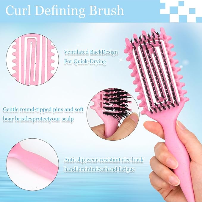 Curly Hair Brush Defining,Curly Brush Defining with Side Gear for Combing, Shaping,and Styling bounce,Lightweight Vented Hair Brush For Wet and Dry Hair（Pink Purple）