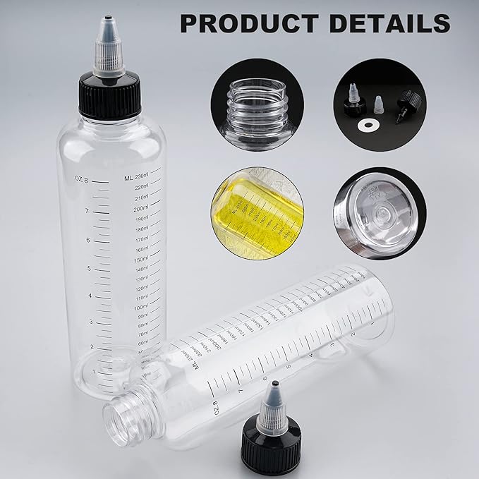 Cosywell Applicator Bottle for Hair Dye 8.5oz 3 Pack With Graduated Scale, Twist-On Top Tip Cap, Empty Plastic Color Oil Squeeze Bottles