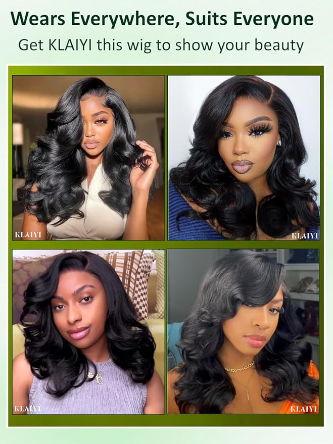 KLAIYI Bye Bye Slip™ Loose Body Wave Wig Layer Side Part 200% Density 7X5 Pre Cut Lace Front Wigs Human Hair Drawstring Glueless 30S Ready to Wear and Go Beginner Wig Pre Plucked Bleached Knots 16Inch
