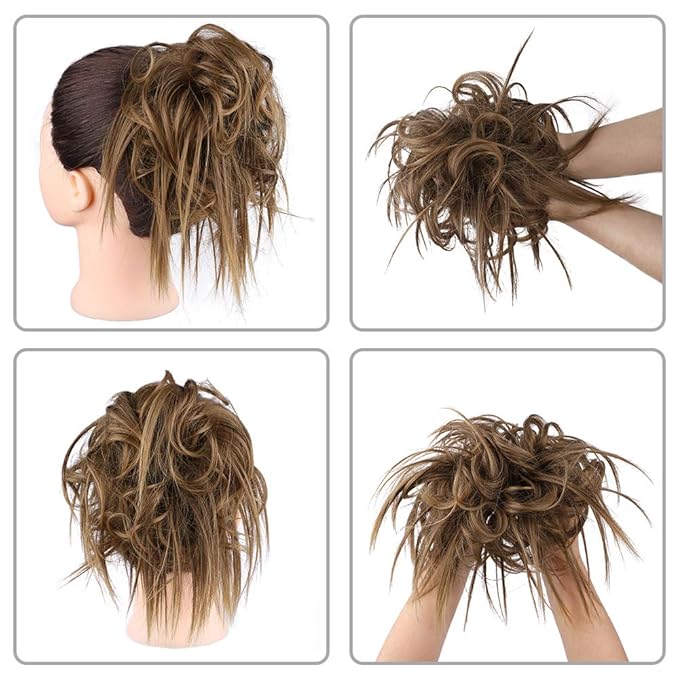 HMD Tousled Updo Messy Bun Hairpiece - Synthetic Hair Extensions with Elastic Rubber Band - Scrunchies & Ponytail Hairpieces for Women