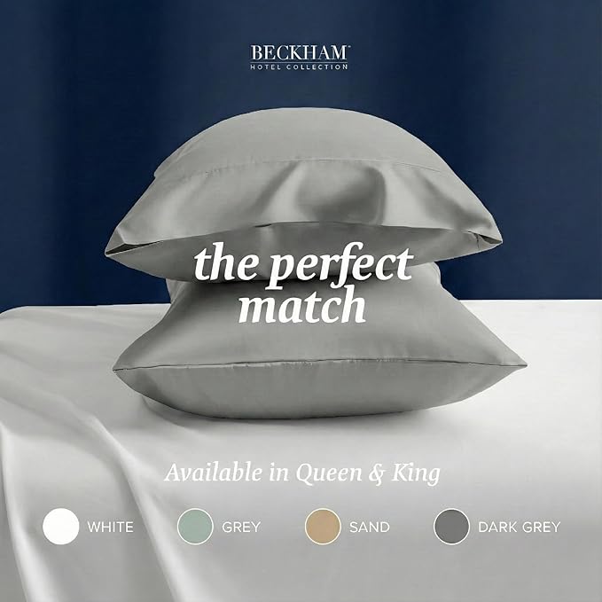 Beckham Hotel Collection 100% Cotton Pillow Cases Standard/Queen Size Set of 2, 500TC, Luxury Sateen Pillowcases, Open End, Breathable, Moisture-Wicking, Dark Gray