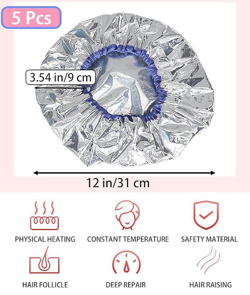 5 Pcs Deep Conditioning Caps Aluminum Foil Reusable Hair Heat Processing Waterproof Dustproof Thickened Shower Caps for Home and Salon Use