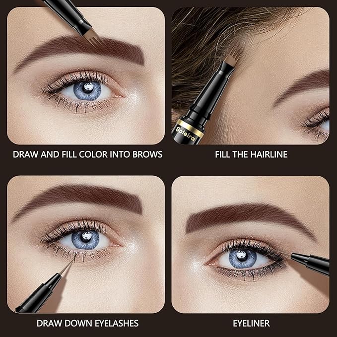Waterproof Eyebrow Pencil with 4 Tip Microblading Pen and Dual-ended Brush, for Natural-Looking Brows, Long-Lasting, Blonde