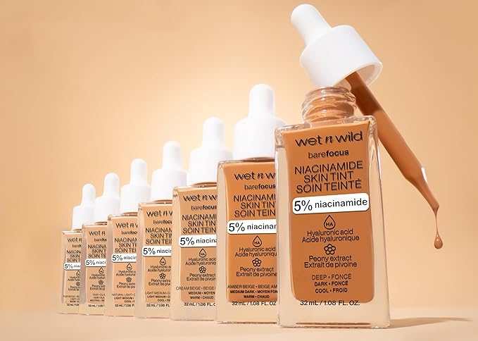 wet n wild Bare Focus Skin Tint, 5% Niacinamide Enriched, Buildable Sheer Lightweight Coverage, Natural Radiant Finish, Hyaluronic & Vitamin Hydration Boost, Cruelty-Free & Vegan - Fair